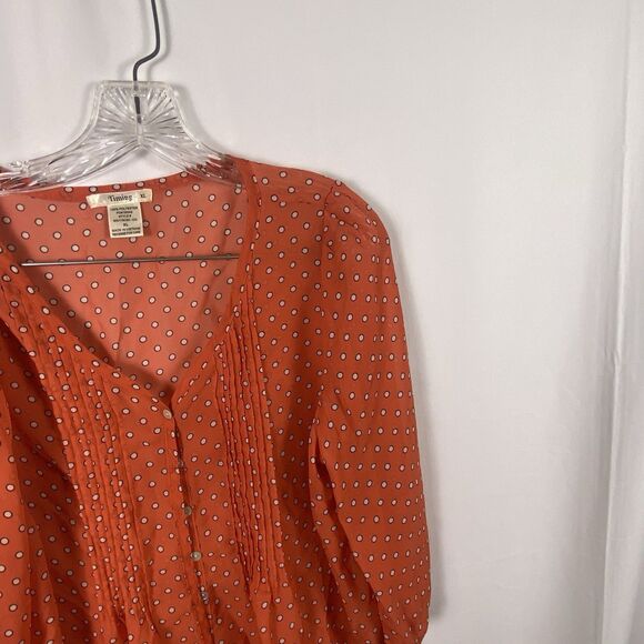 Sheer Women’s Orange Blouse Button Down White Polka Dots Sz XL  Boho Whimsical - Picture 5 of 10